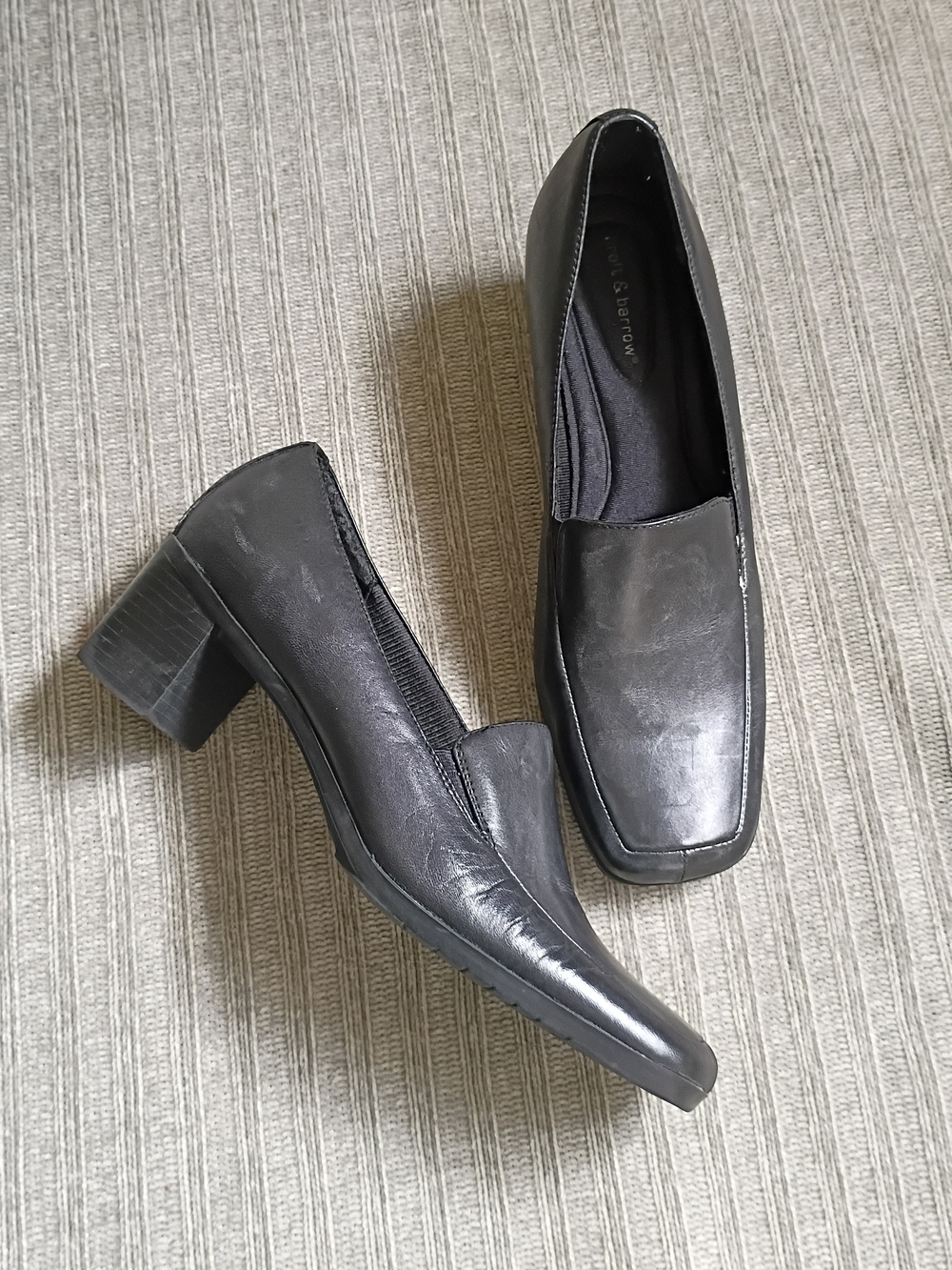 Croft & Barrow Sofia Black Leather Block Heel Loafers Size 9M Square Toe
